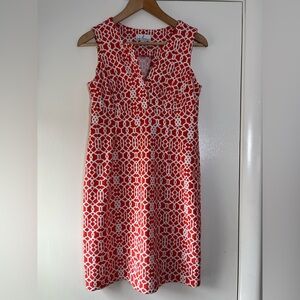 Jude Connally Ellie Split Neck Dress Orange White Trellis Pattern Size Small